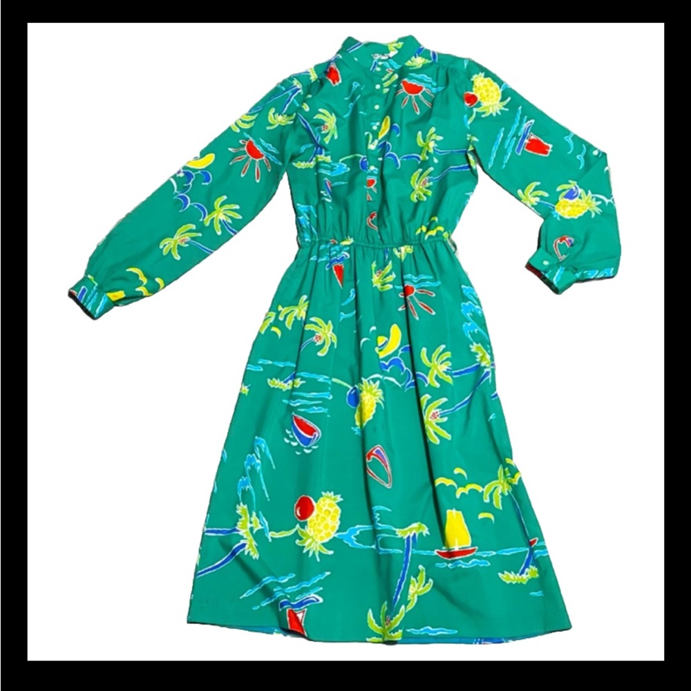 Vintage Tropical Blouson Dress Size 11/12